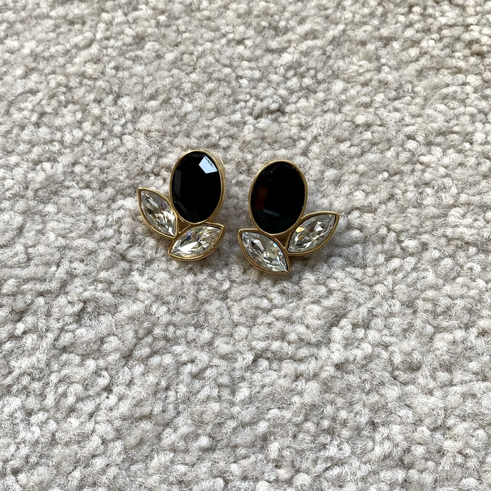 Vintage Monet black and clear rhinestone earrings